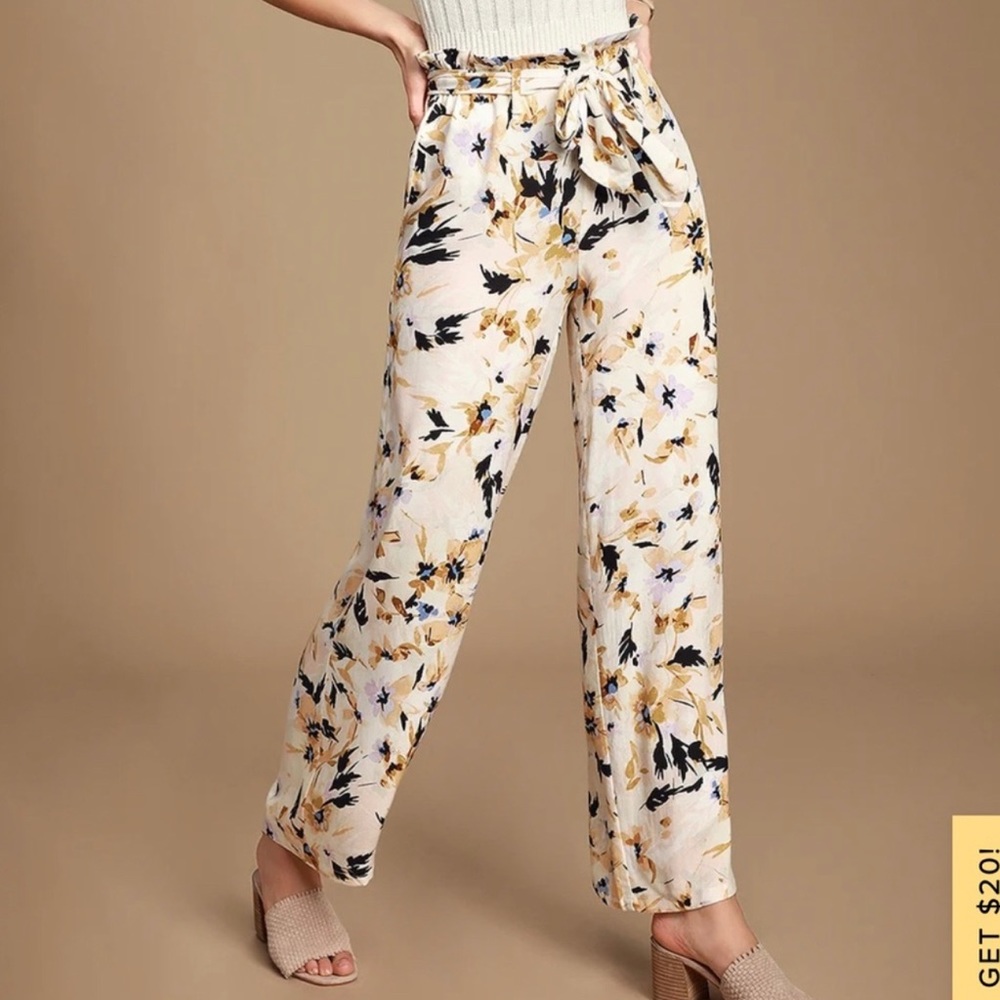 O'Neill Alli White Floral Print Wide Leg Pants